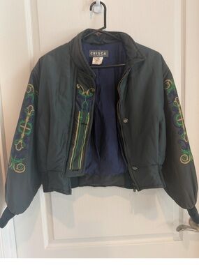 Vintage Crisca Bomber Jacket West Germany Cropped Printed Silk Blend Size 34